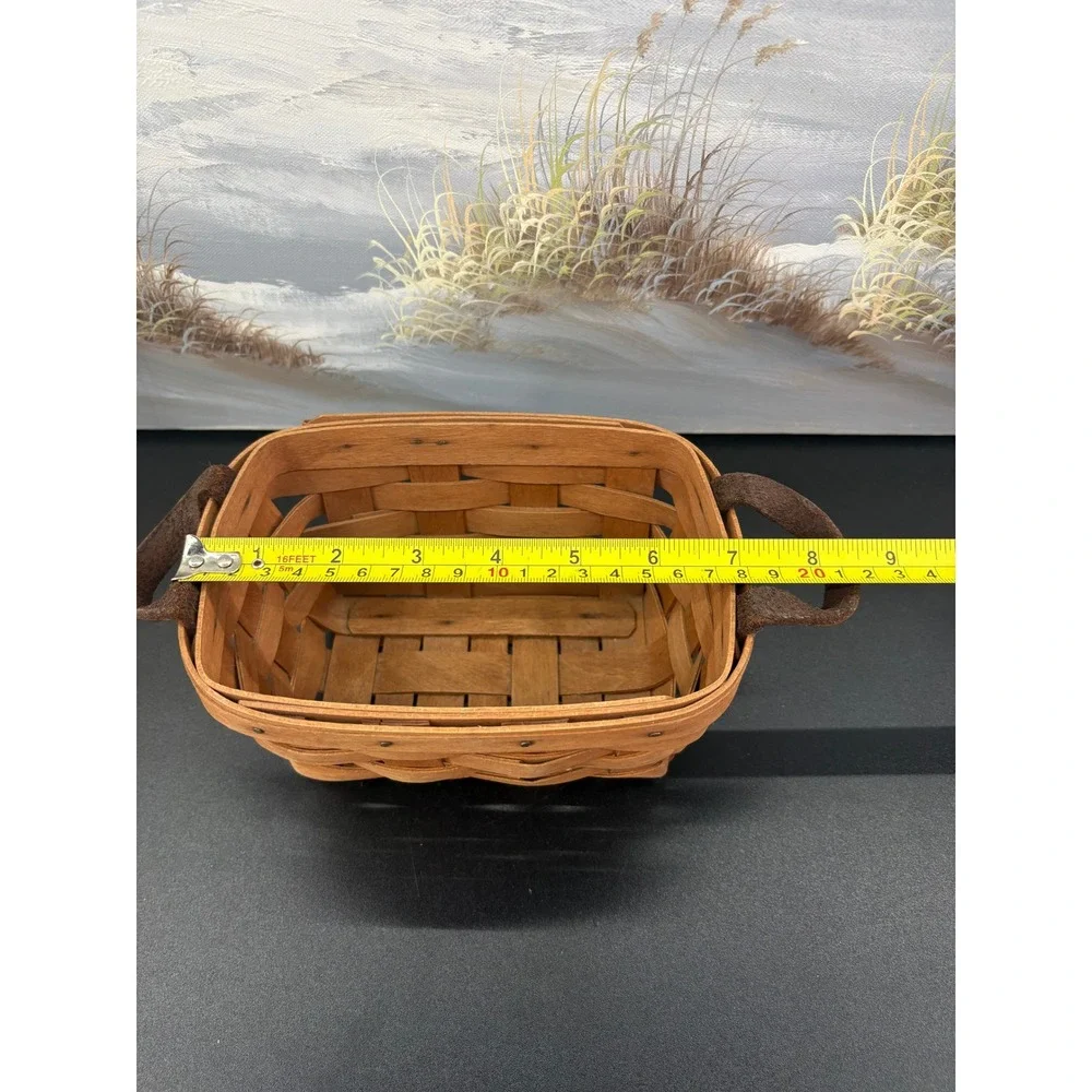 Longaberger 1989 Rectangular Woven Wood Basket with Leather Handles Dresden Ohio